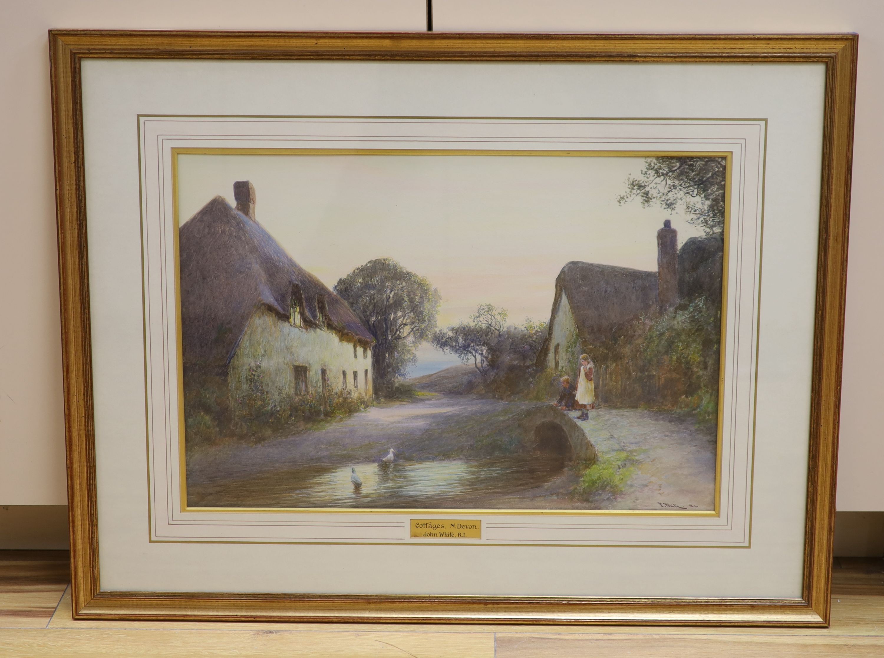 John White R.I (1851-1933), watercolour, 'Cottages, North Devon', signed, 37 x 54cm